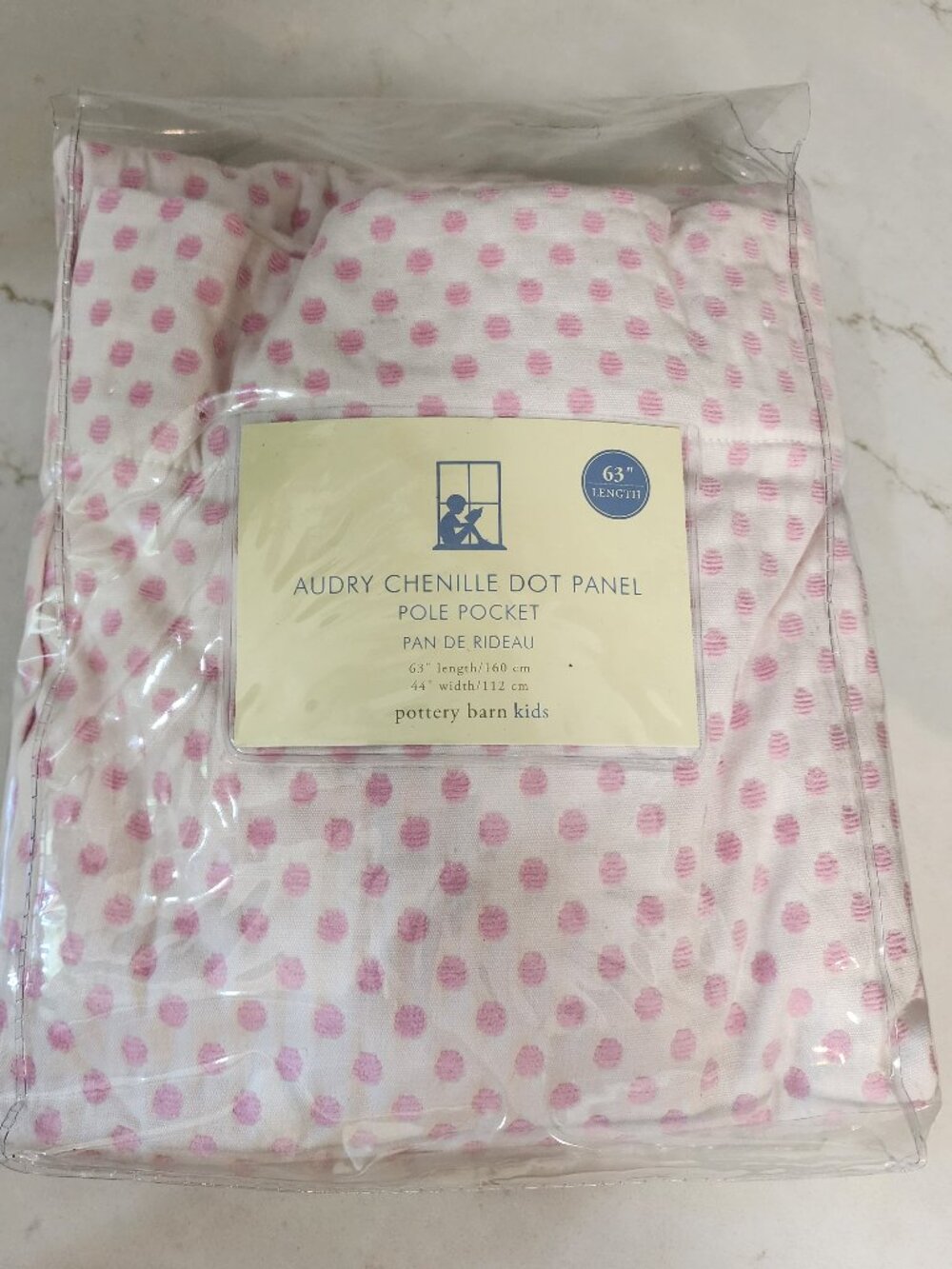 Pottery Barn Kids Pink Audry Chenille Dot Curtain Panel 63" OPEN PKG NEW